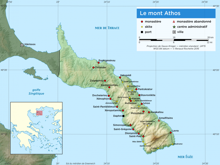 Carte du Mont Athos Grèce
