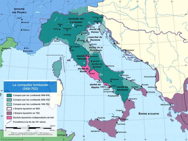 Carte de l'Italie lombarde 568-752